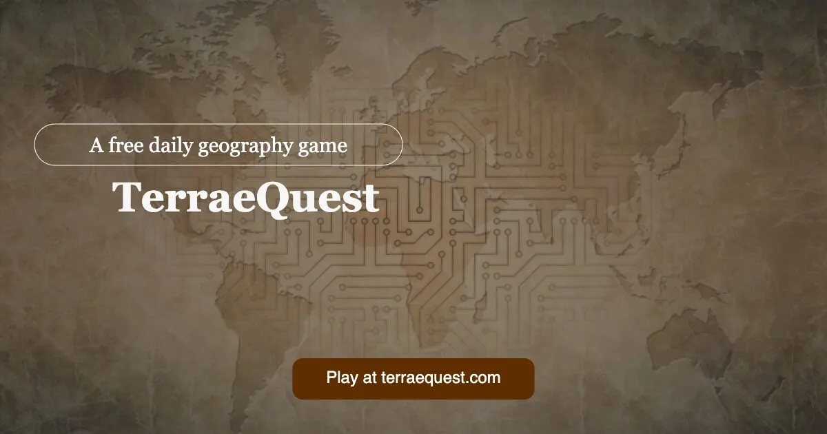 The TerraeQuest share card: the title over an old-style world map