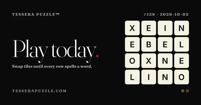 Tessera puzzle #159: a 4 by 4 grid of scrambled letter tiles