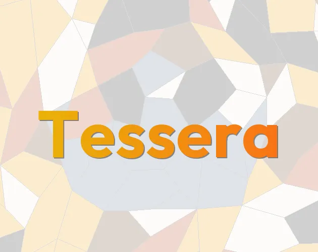 The Tessera title over a pattern of pale polygon tiles