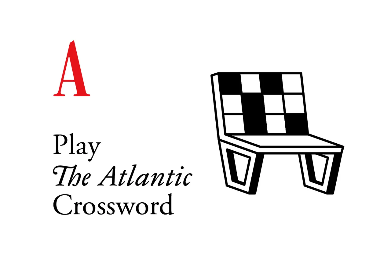 The Atlantic's red A beside the words Play The Atlantic Crossword and a chair with a crossword grid back