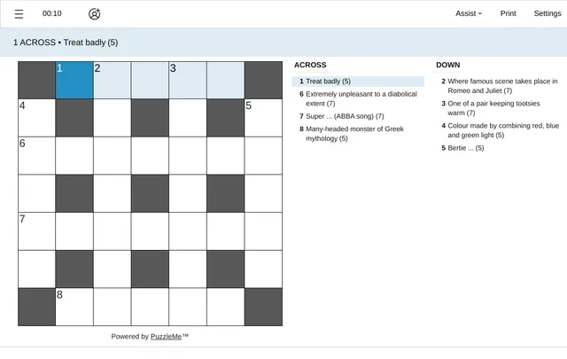 The Daily Eight for 2 October 2026: a 7x7 grid with four across and four down clues