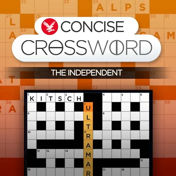 Concise Crossword grid with the answers KITSCH and ULTRAMARINE