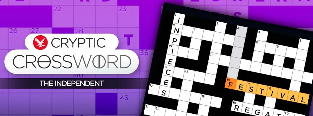 The Independent Cryptic Crossword title with a grid showing FESTIVAL and IN PIECES