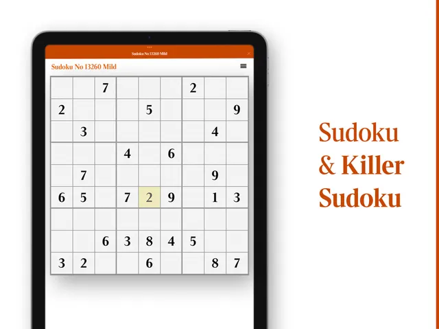 A Times sudoku, No 13260 Mild, in the Times Puzzles app on a tablet