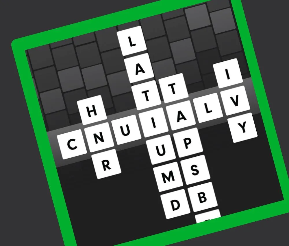 ThruLine press art: vertical columns of letter tiles slid up and down so letters line up across the highlighted middle band