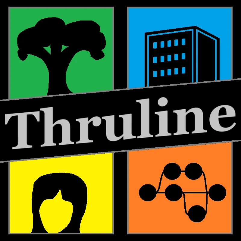 The Thruline logo: four coloured panels with a tree, a building, a face and a network