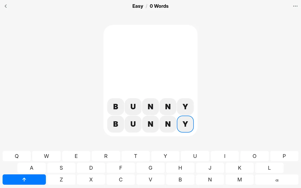 Tilbo's Easy board for 19 October 2026 on a desktop: the starter word BUNNY with BUNNY typed below it, above the on-screen keyboard