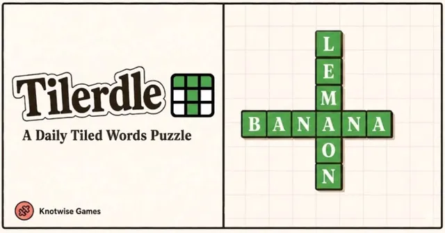 Tilerdle artwork: green letter tiles spelling BANANA across and LEMON down on a grid, beside the title