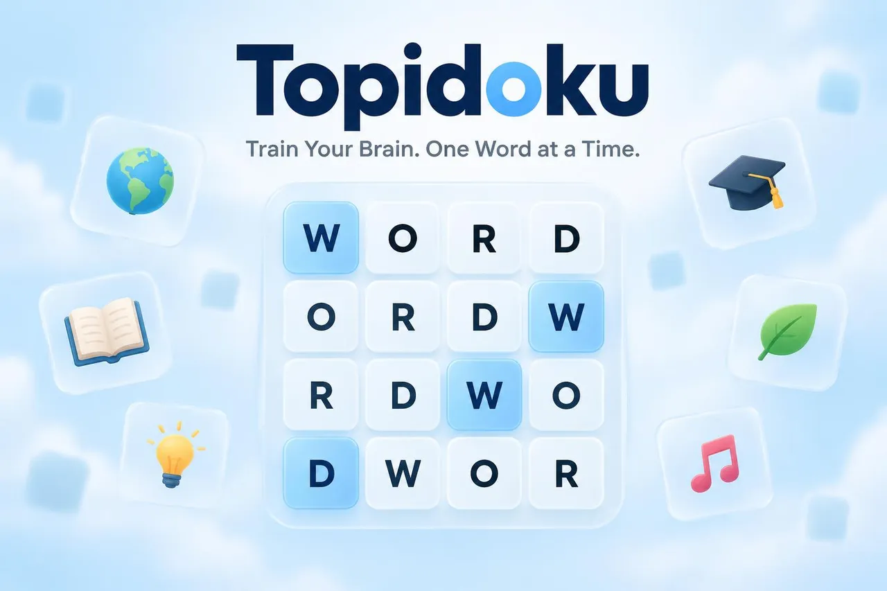 Topidoku share art: a 4x4 grid of the letters W, O, R and D arranged sudoku style under the Topidoku name