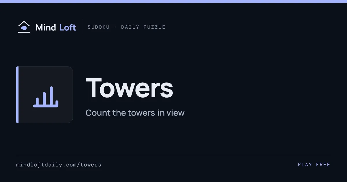 Towers title card from Mind Loft, with the game's icon, name and a one-line description