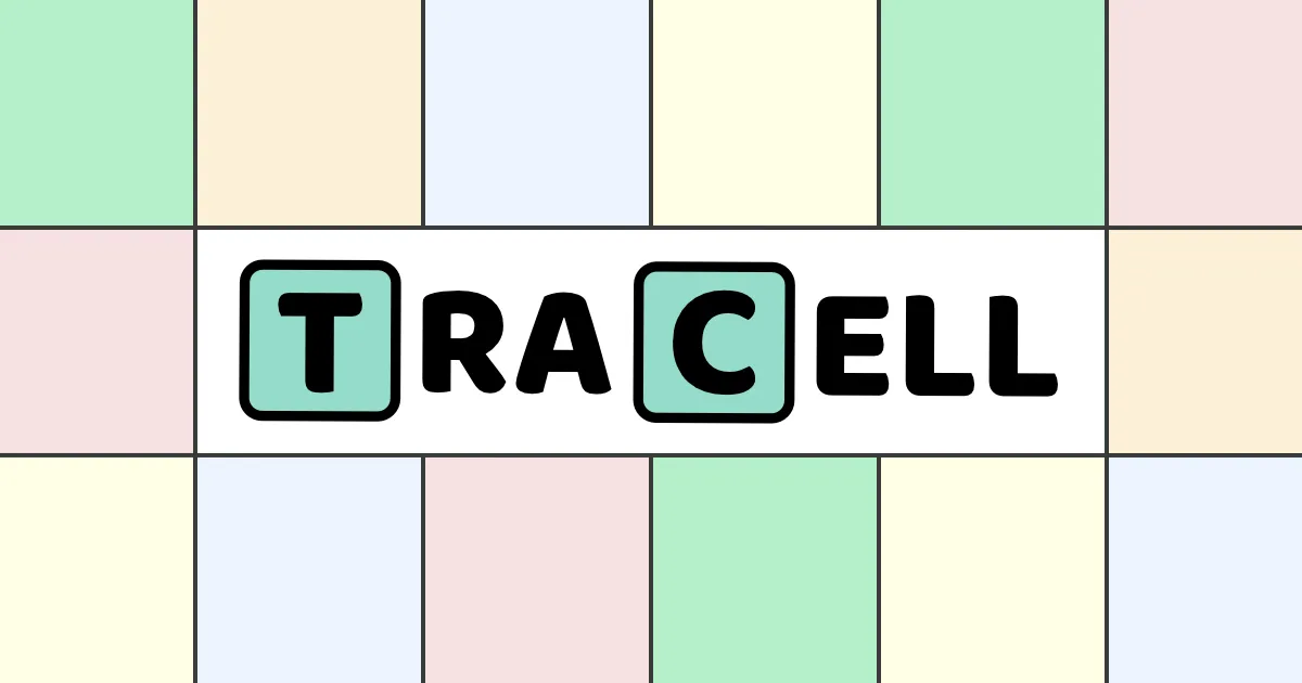 The Tracell logo on a grid of pastel squares