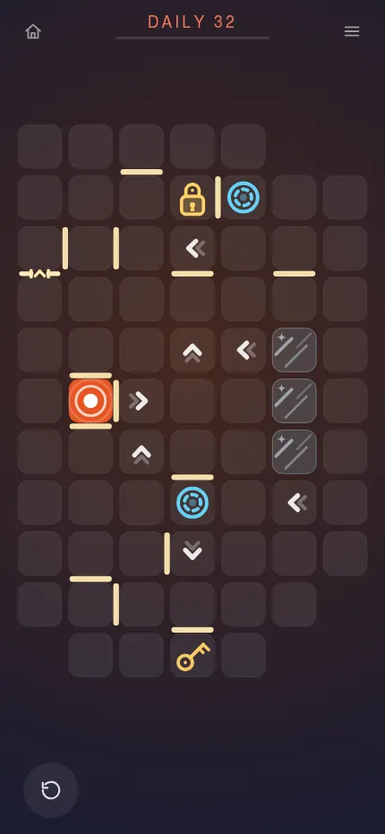 Trail Daily 32 at phone size: the whole board fits the screen, with the ring on the left, a key at the bottom and a padlock near the top