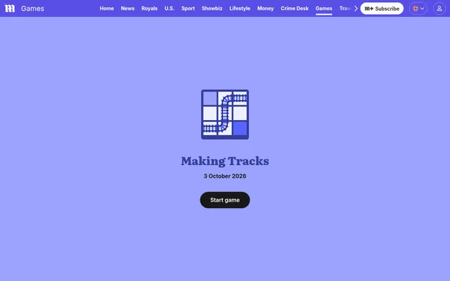 The Making Tracks start screen on the Daily Mail games page: the game's own icon and name, the date 3 October 2026 and a button to start the day's puzzle