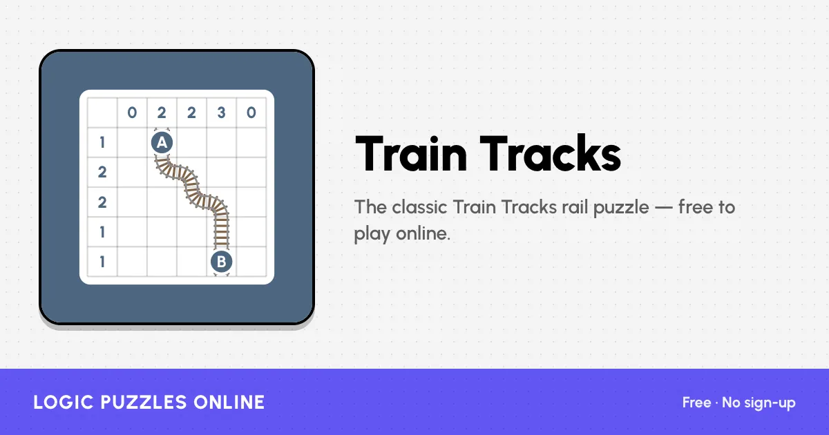 Train Tracks share image: a small grid with row and column clues and a curving rail line from A to B