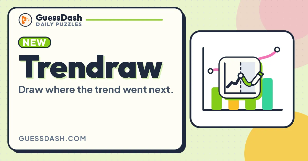Trendraw card from GuessDash: draw where the trend went next, with a line chart cut off at a dashed line