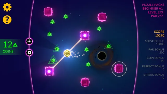Triversal screenshot of a sun tethered to anchor points above a black hole