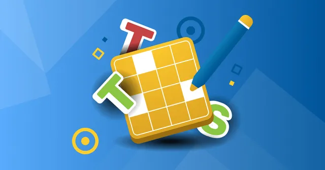 The TTS Kompas card: a yellow crossword grid with the letters T, T and S and a pencil