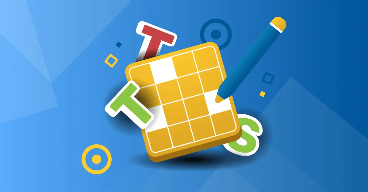 The TTS Kompas card: a yellow crossword grid with the letters T, T and S and a pencil