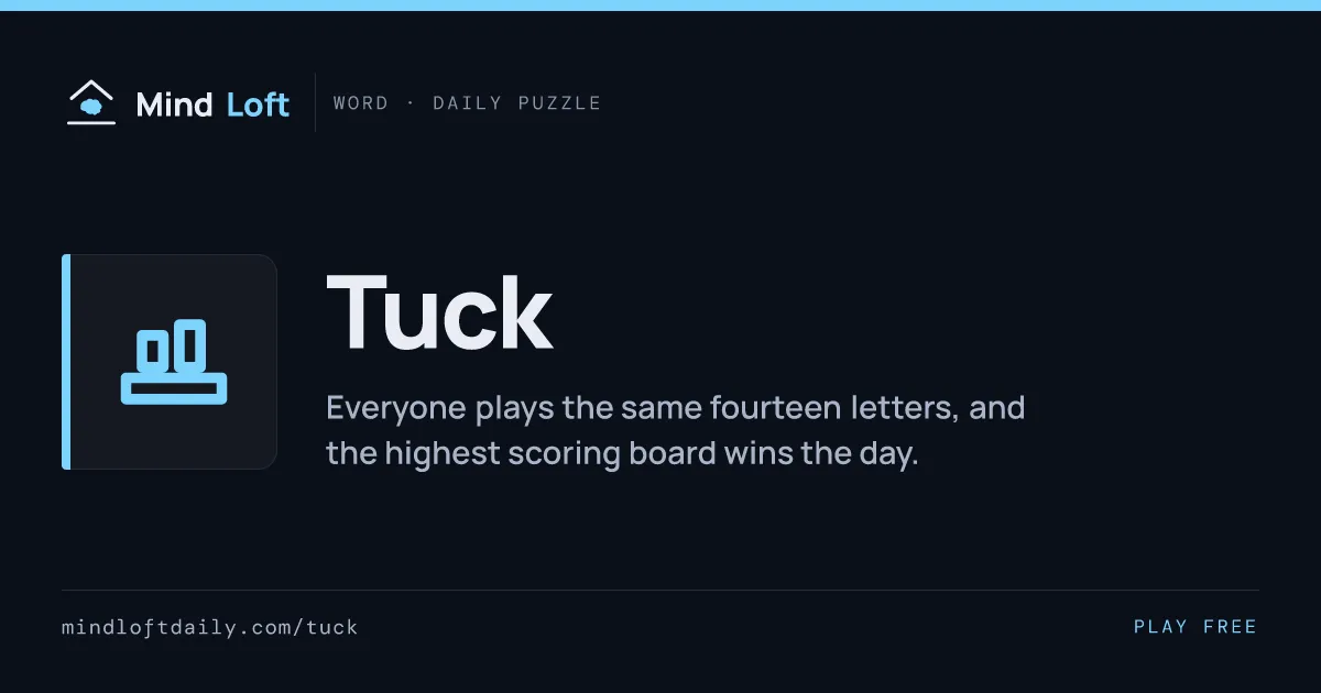 Tuck title card from Mind Loft, with the game's icon, name and a one-line description