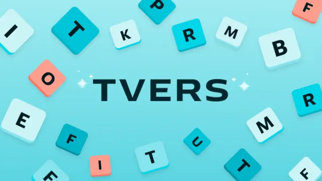 NRK's Tvers title card: the word TVERS among scattered turquoise and coral letter tiles
