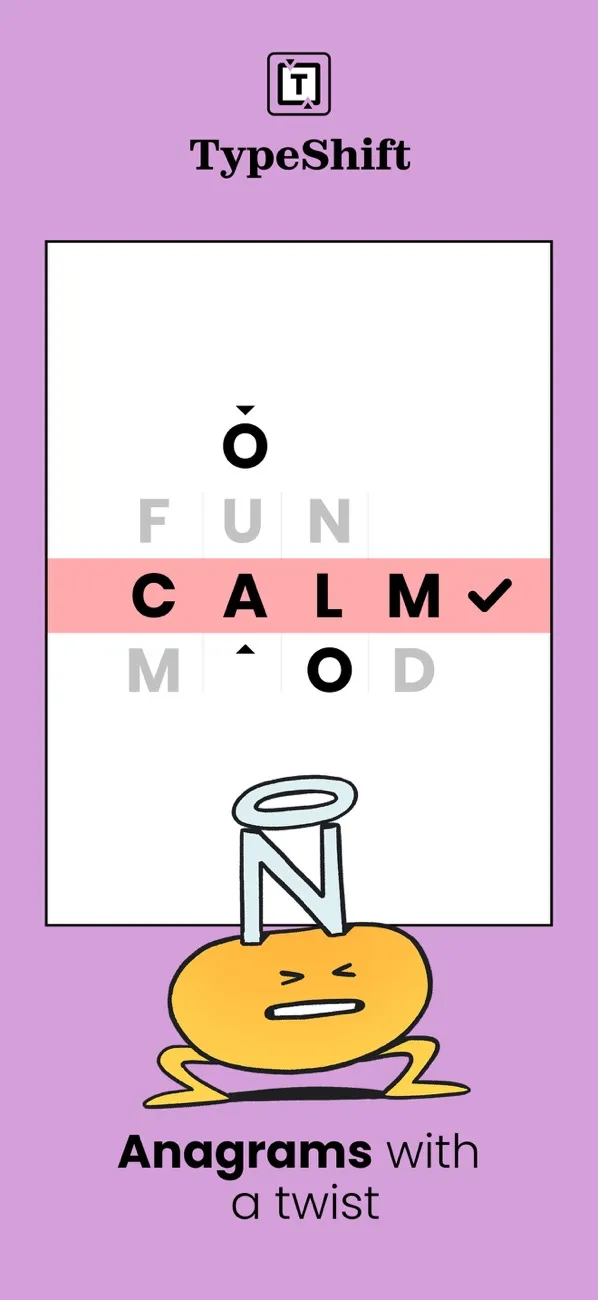 A Typeshift board spelling CALM across the centre row, from Puzzmo's App Store listing