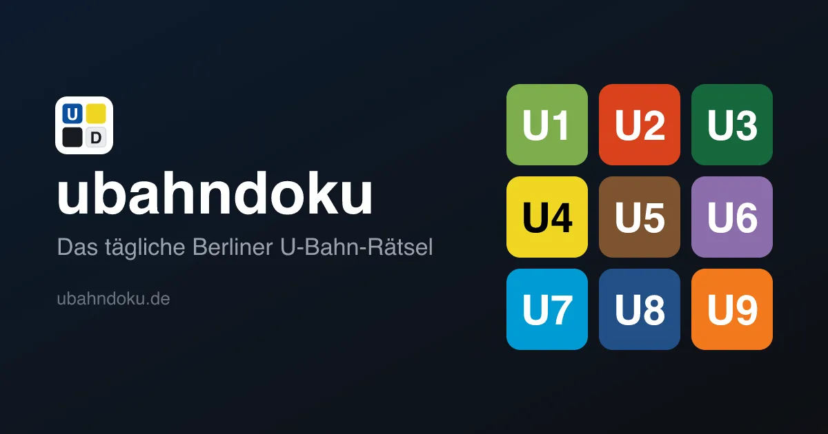Ubahndoku share card with the game's logo and nine coloured Berlin U-Bahn line badges, U1 to U9