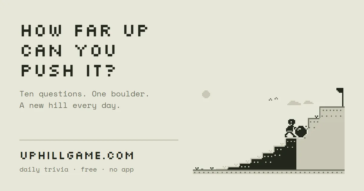 Uphill share card: a pixel-art figure pushing a boulder up a stepped hill toward a flag, with the line How far up can you push it?