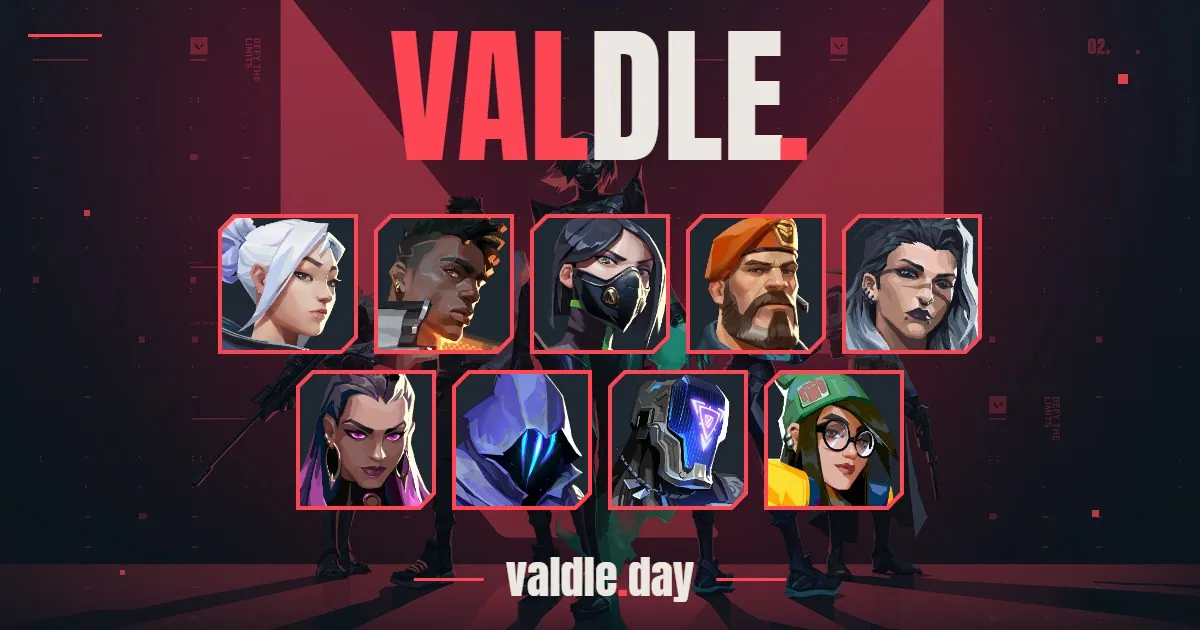 VALDLE share art: the game's name over portraits of nine Valorant agents, with valdle.day below