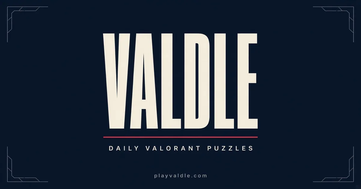 Valdle title art: the word VALDLE over 'Daily Valorant Puzzles' and playvaldle.com