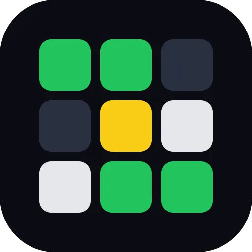 Vanishing Crossword's own icon: a three by three grid of green, yellow, grey and white squares on black