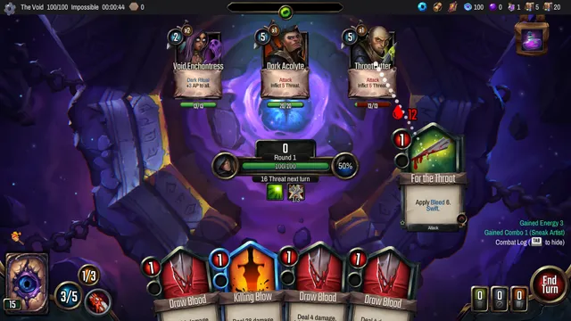 Vault of the Void screenshot of a card battle against monsters