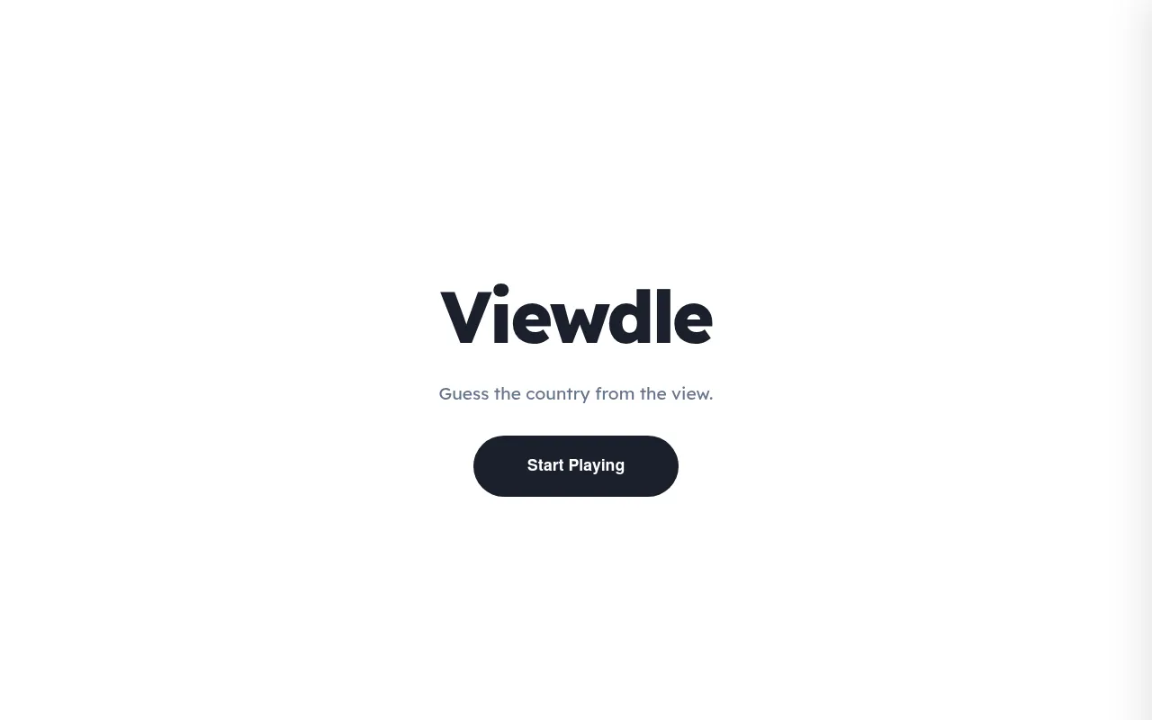Viewdle title screen with the tagline Guess the country from the view and a Start Playing button