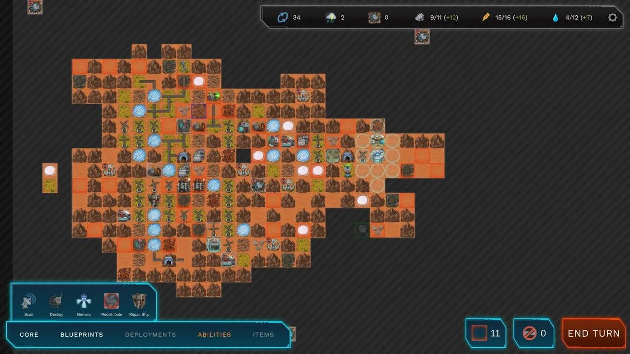 Wastelander screenshot of a colony on an alien wasteland map