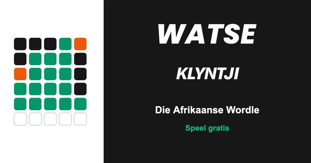 The WATSE card: a grid of Wordle-style results beside WATSE, Klyntji, Die Afrikaanse Wordle