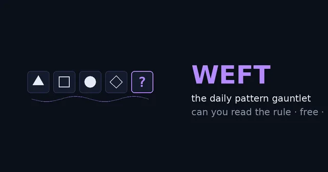 Weft title card with a row of shape panels ending in a question mark