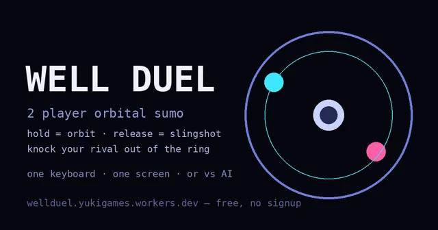 Well Duel title card with two ships orbiting a gravity well inside a ring