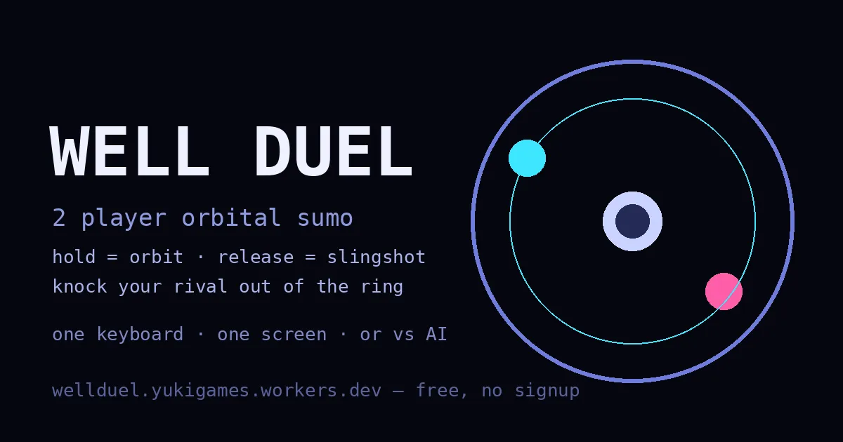 Well Duel title card with two ships orbiting a gravity well inside a ring