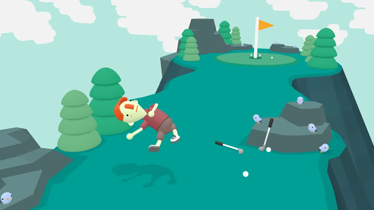WHAT THE GOLF? screenshot of an unusual object being launched toward a hole