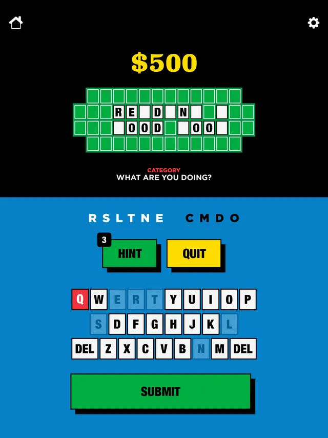 Wheel of Fortune Daily bonus round board with the category What Are You Doing? and chosen letters C M D O