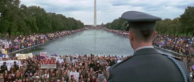 The example film still on WhenTaken Movies: the Reflecting Pool in Washington with protesters and soldiers