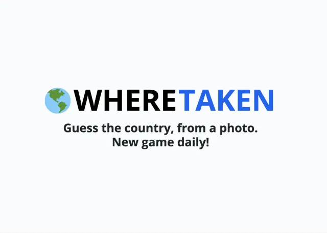 The WhereTaken logo with a globe and the line Guess the country, from a photo