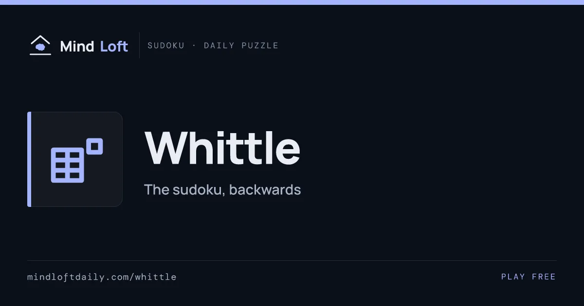 Whittle title card from Mind Loft, with the game's icon, name and a one-line description
