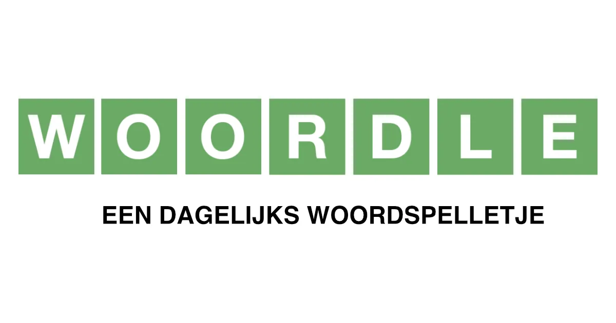 The Woordle name in green letter tiles above the words Een dagelijks woordspelletje