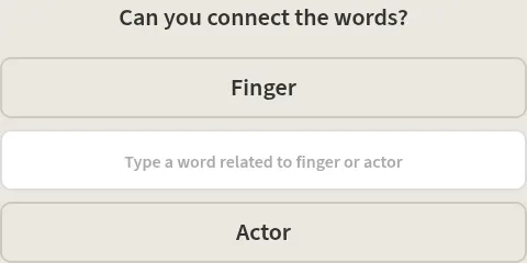 The day's Word Chain on Wordnerd: Can you connect the words? with Finger at the top, Actor at the bottom and a box between them to type a related word