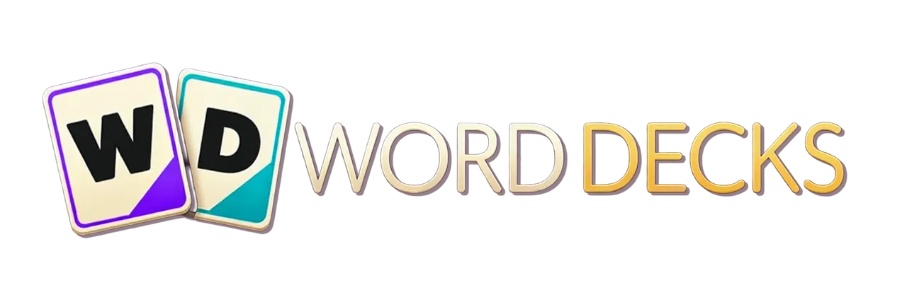 Word Decks logo: two letter cards marked W and D beside the words Word Decks
