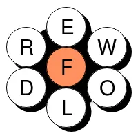 The Word Flower (The Hindu) game icon: an orange centre letter F ringed by six white petals with the letters E, W, O, L, D and R
