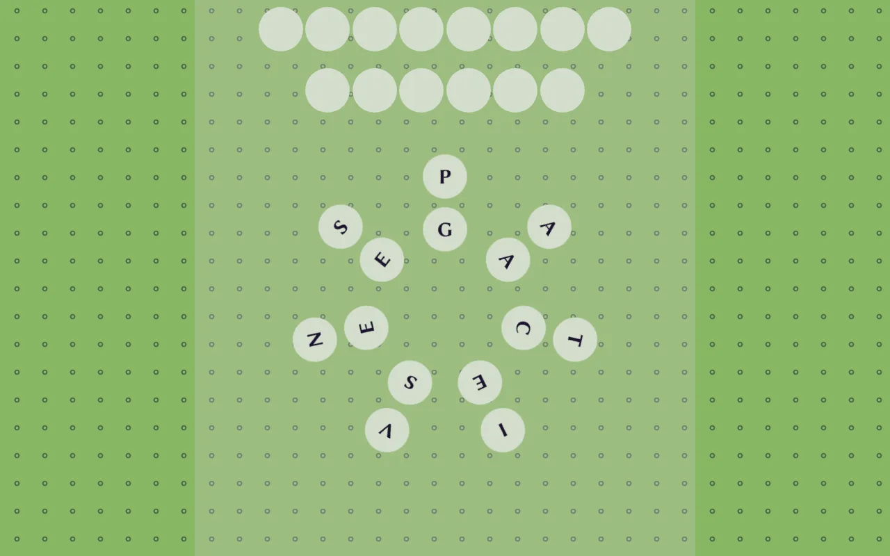 Word Looper's Today's Loop: letters on two crossing rings, among them P, G, A, S, E, N, V, C, T and I, under two rows of blank slots for an 8 and a 6 letter word