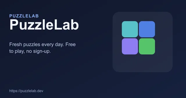 The PuzzleLab logo of four coloured squares with the line Fresh puzzles every day