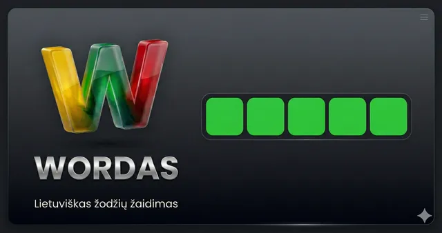 The WORDAS card: a W in Lithuanian flag colours beside five green tiles