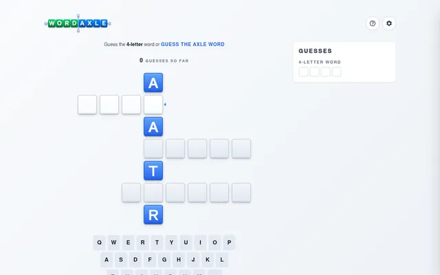 WordAxle's daily board for 6 October 2026 before any guess: a vertical axle showing A, A, T and R, with empty rows for the four, five and six-letter words, a guess counter at 0 and the on-screen keybo